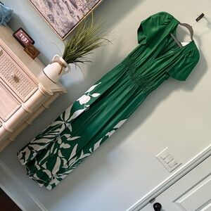 Anthropologie Green and White Full Length Romper
